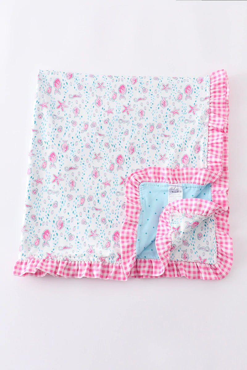 Blue Floral Ruffle Minky Blanket