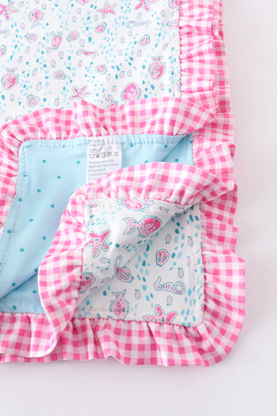 Blue Floral Ruffle Minky Blanket