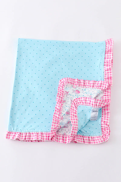 Blue Floral Ruffle Minky Blanket