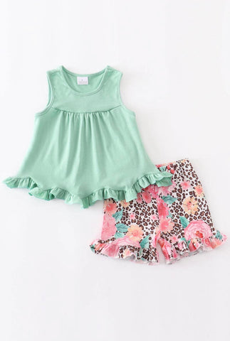 Mint Floral Ruffle Set